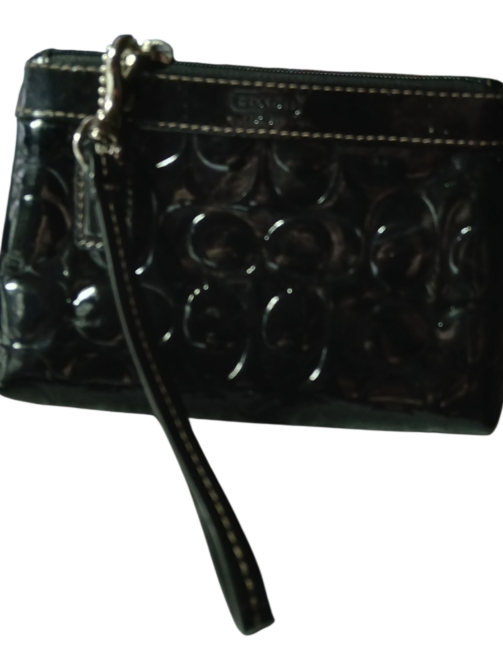 Coach Black  Patent Signature Wristlet Clutch